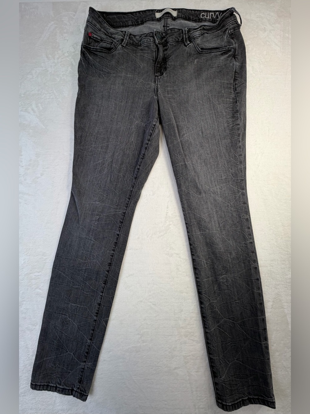 SLINK Jeans Curvy Skinny Jeans Gray Crinkle Wash Stretch Size 18
